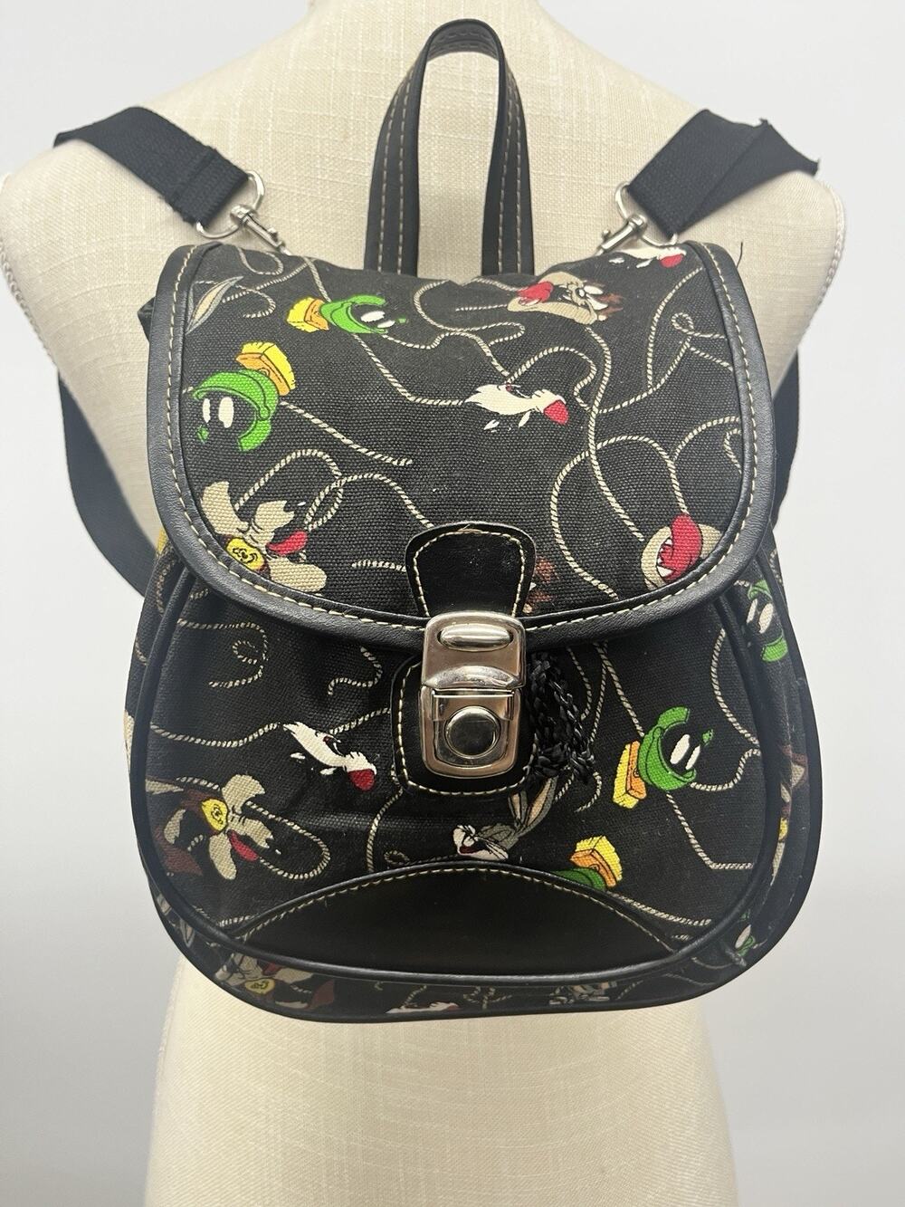 Vtg 90s Looney Tunes Mini Backpack Crossbody Bag Bugs Bunny Taz Tweety Sylvester